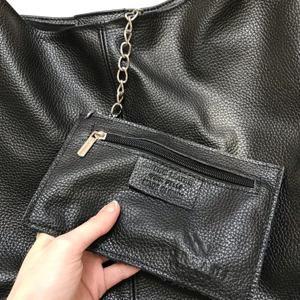 XL Large Classic Black Leather Hobo Bag - Genuine Italian Dollaro Leather